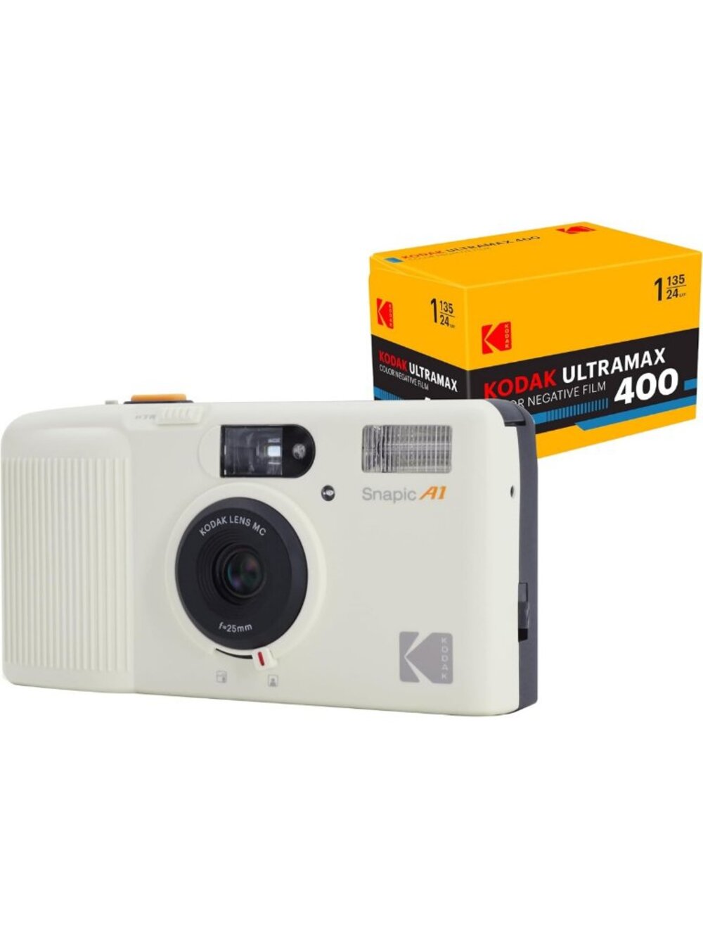 Reusable 35mm Film Camera Bundle - Lightweight, Compact, 2-Zone Focus, Ivory